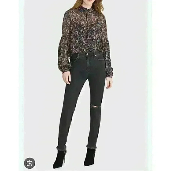 $395 Veronica Beard Silk Blouse Womens 2 Black Floral Paisley Sheer Boho Chic - Picture 1 of 13